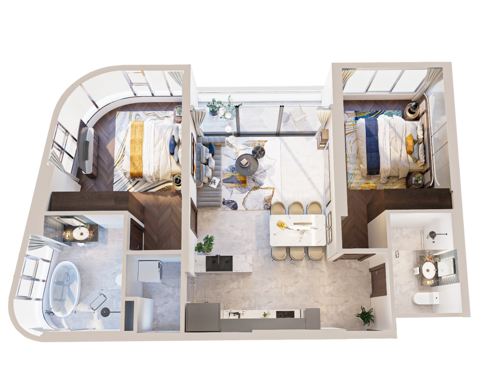 Mẫu căn hộ 2PN diện tích 90,11m2