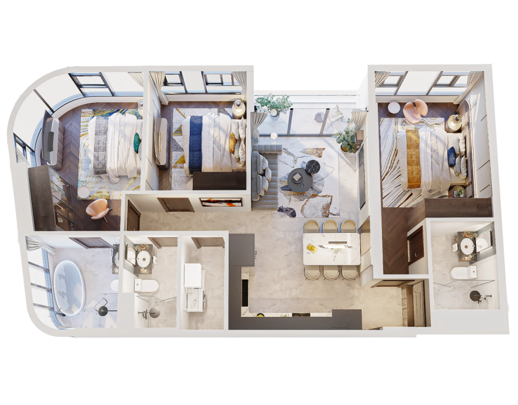 Mẫu căn hộ 3PN diện tích 97,88m2