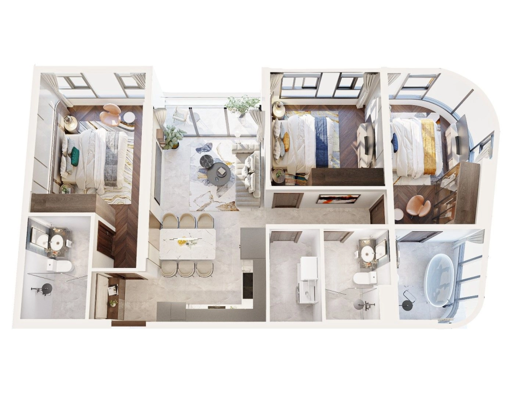 Mẫu căn hộ 3PN diện tích 102,82m2